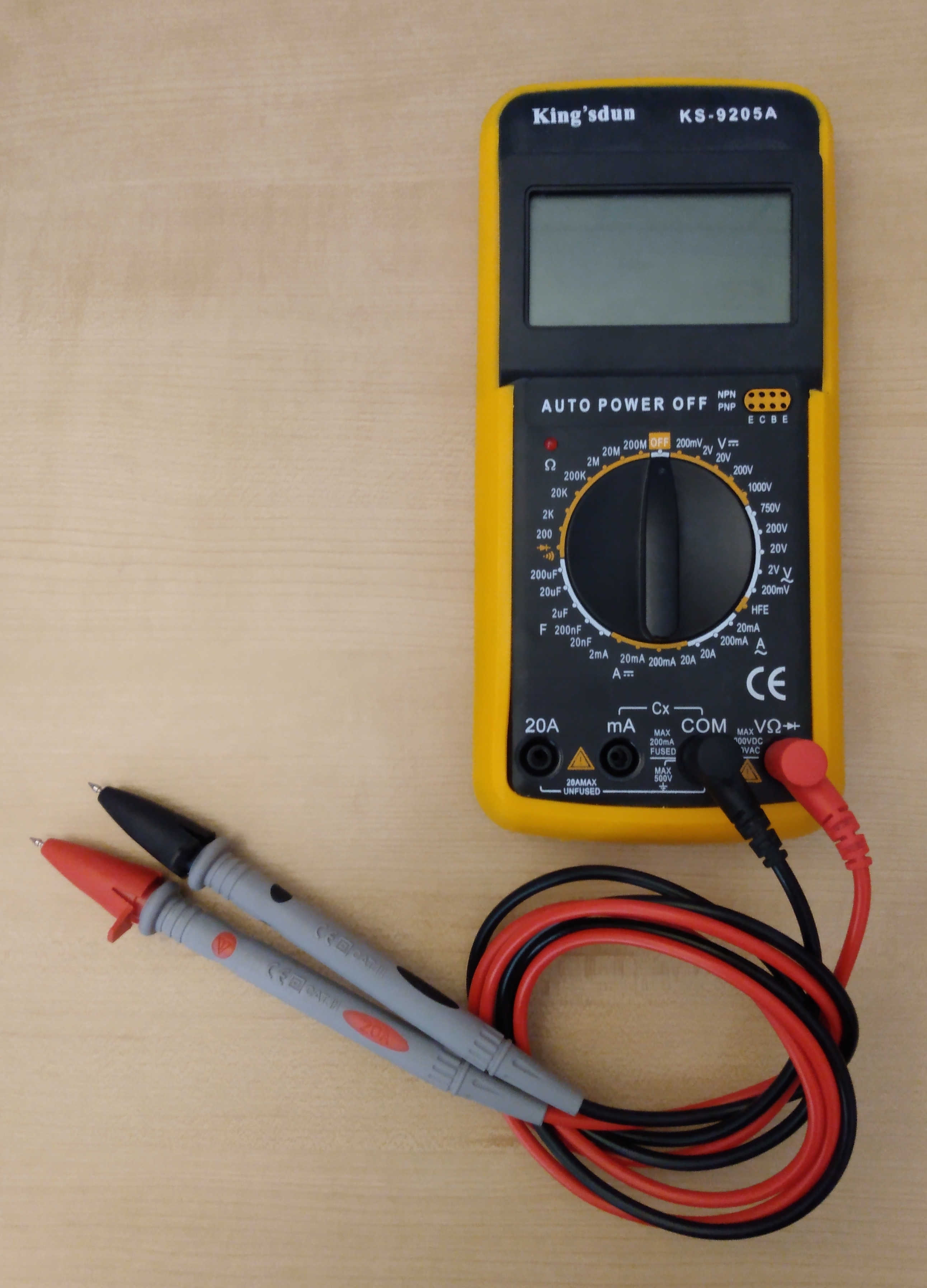 A “King’sdun” multimeter, with leads